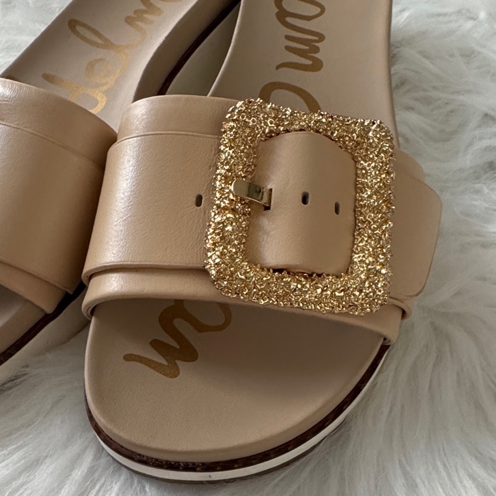Sam Edelman Ariane Natural Slide Sandals with Glittering Gold Buckles size 7.5 - Picture 5 of 13